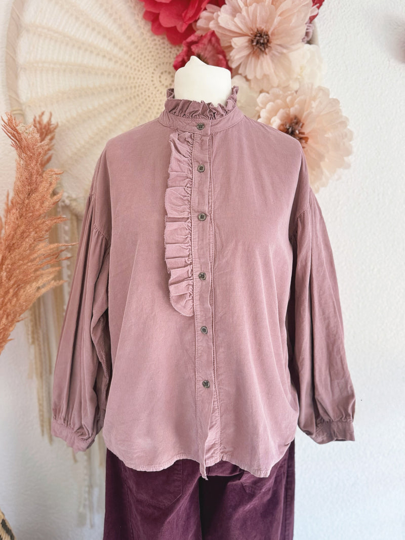 CORDBLUSE MIT RÜSCHEN IN ALTROSA - ONE SIZE -