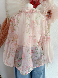 FLORALE CHIFFON-BLUSE MIT VOLANT-ÄRMEL - ONE SIZE -