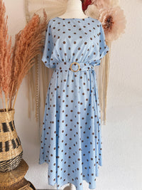 ELEGANTES POLKA-DOT KLEID IN BLAU - ONE SIZE -
