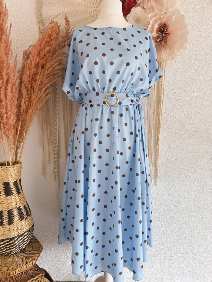 ELEGANTES POLKA-DOT KLEID IN BLAU - ONE SIZE -