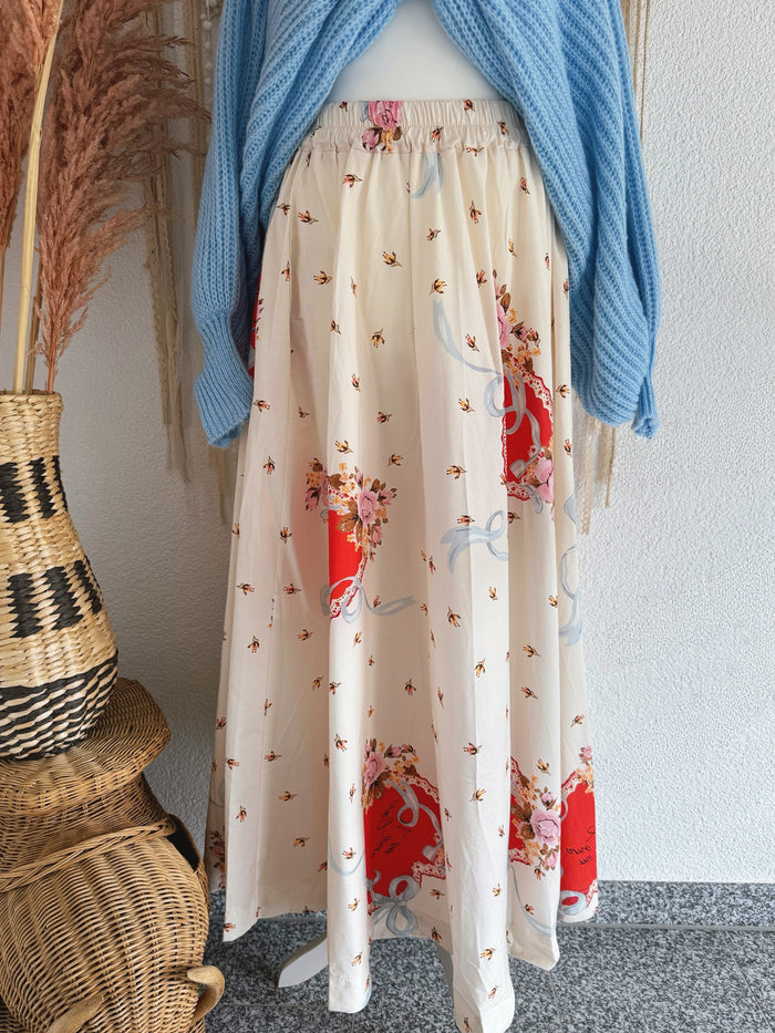 MAXI-ROCK IM VINTAGE-CHARM MIT FLORALEM PRINT - ONE SIZE-