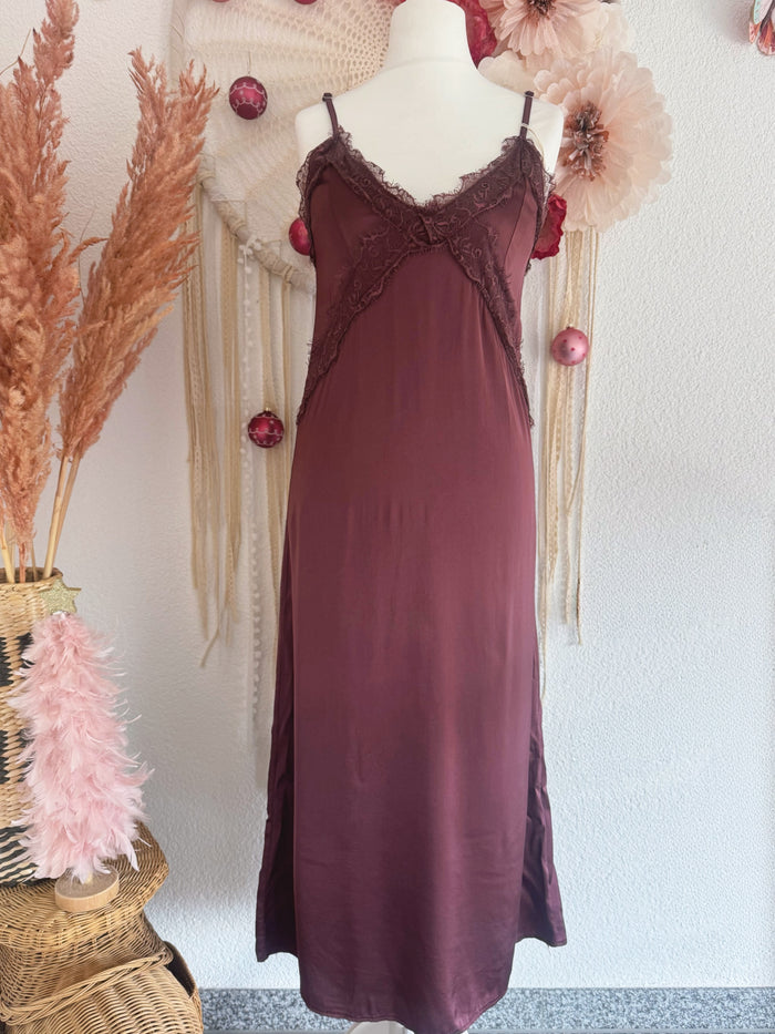SATINIERTES SLIP-DRESS IN AUBERGINE - ONE SIZE -