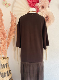 MAXIKLEID MIT FRANSEN IN BRAUN - ONE SIZE -