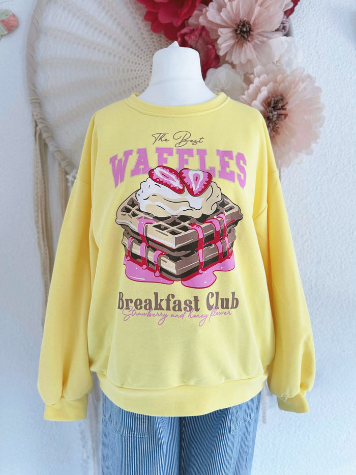 SWEATER MIT WAFFEL PRINT IN GELB - ONE SIZE -