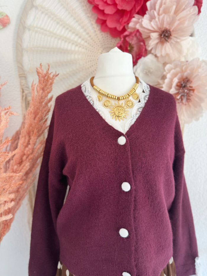 STRICKJÄCKCHEN MIT SPITZENDETAILS - ONE SIZE -