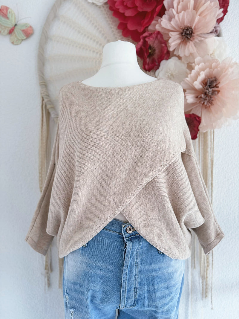 FEINSTRICKPULLOVER IN WICKELOPTIK IN BEIGE - ONE SIZE -