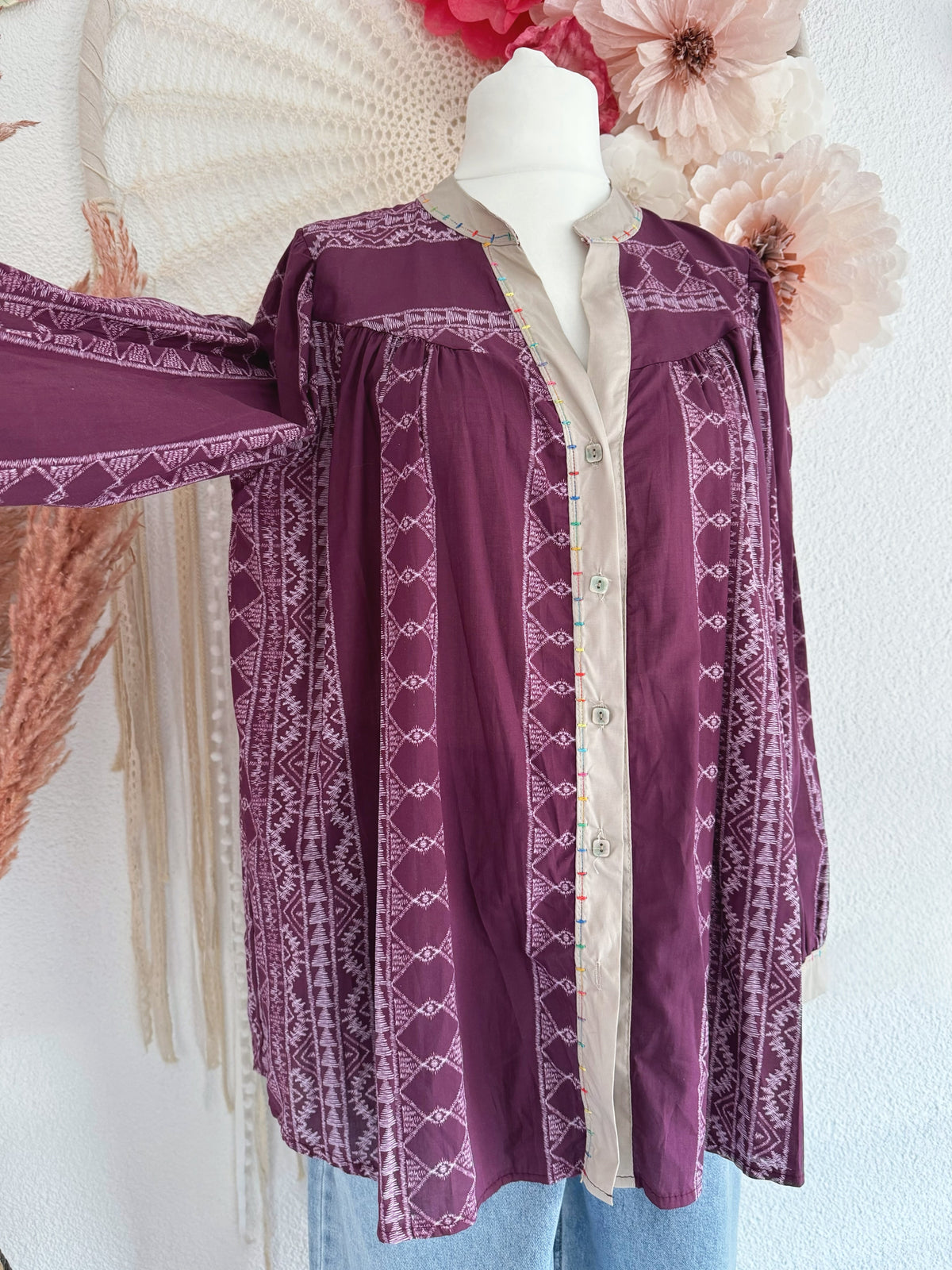 OVERSIZED BLUSE MIT ETHNO-STICKEREI - ONE SIZE -