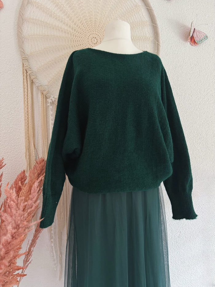 TÜLLKLEID MIT STRICKPULLOVER IN TANNENGRÜN - ONE SIZE -