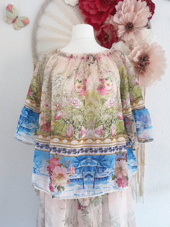 TUNIKA MIT BLÜTENPRINT IN CREME - ONE SIZE -