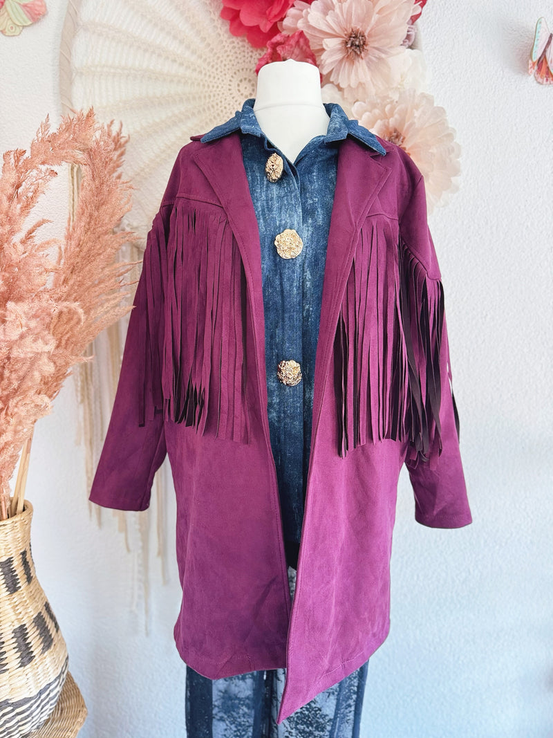 BLAZER MIT FRANSEN IN AUBERGINE - ONE SIZE -