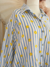 MUSSELINBLUSE MIT BLÜMCHEN & STREIFEN - ONE SIZE -