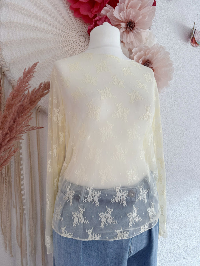 ZARTES SPITZEN-LANGARMSHIRT IN CREME - ONE SIZE -