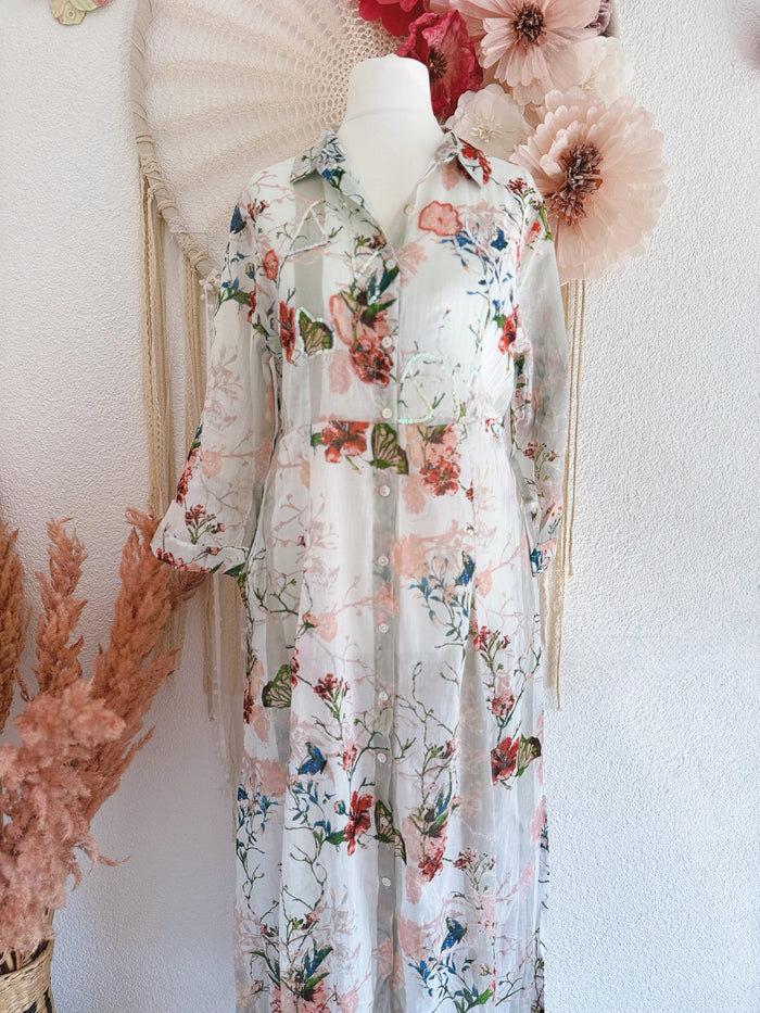 LUFTIGES MAXIKLEID IT FLORALEN PRINTS & SCHMETTERLINGEN - VERSCH. GRÖßEN