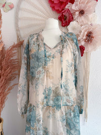 ROMANTISCHES BOHO-MAXIKLEID MIT BLUMENMUSTER IN AQUA
