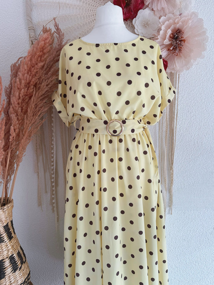 ELEGANTES POLKA-DOT KLEID IN GELB - ONE SIZE -