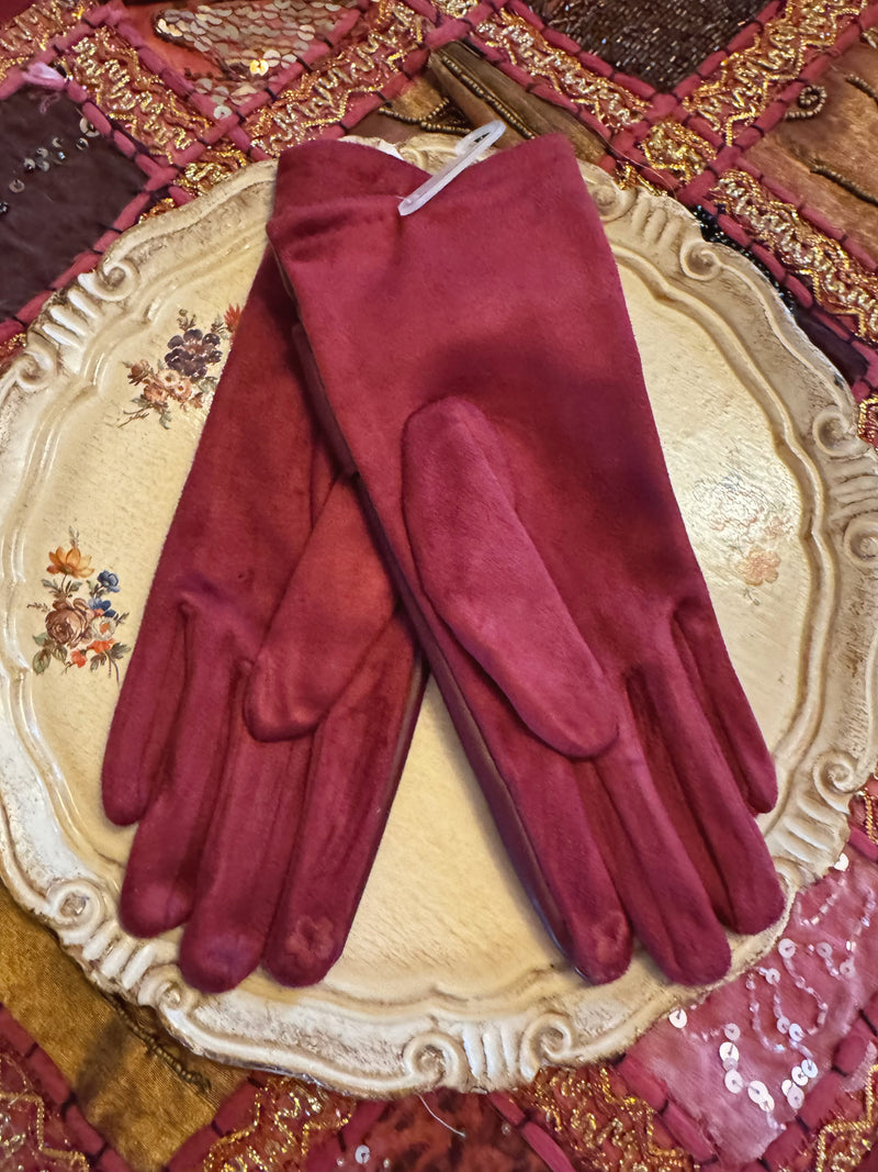 HANDSCHUHE MIT SCHLEIFE & KUNSTLEDER - BORDEAUX -