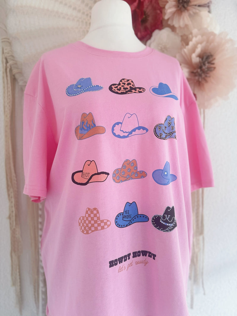T-SHIRT MIT COWBOYHÜTEN IN PINK - ONE SIZE -