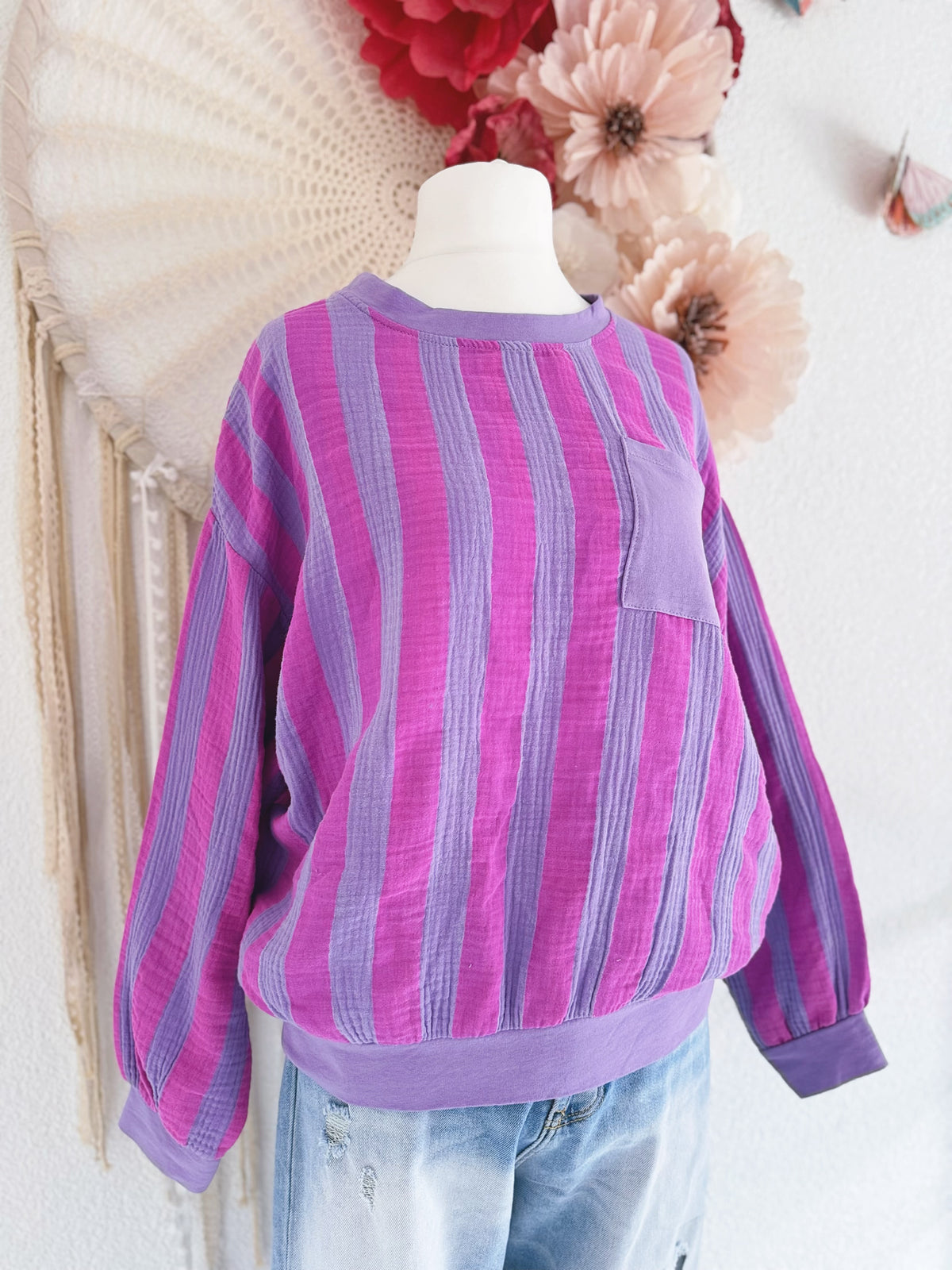 CASUAL MUSSELIN-SWEATER IN LILA - ONE SIZE -