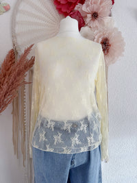 ZARTES SPITZEN-LANGARMSHIRT IN CREME - ONE SIZE -