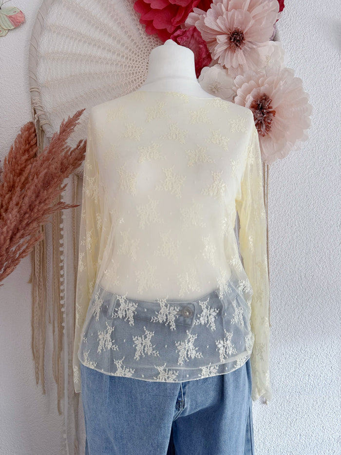 ZARTES SPITZEN-LANGARMSHIRT IN CREME - ONE SIZE -