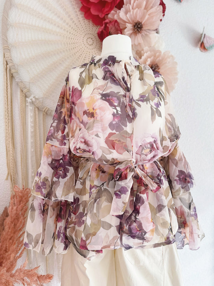 PRÄCHTIGE TUNIKA MIT BLÜTENMUSTER IN BEIGE - ONE SIZE -