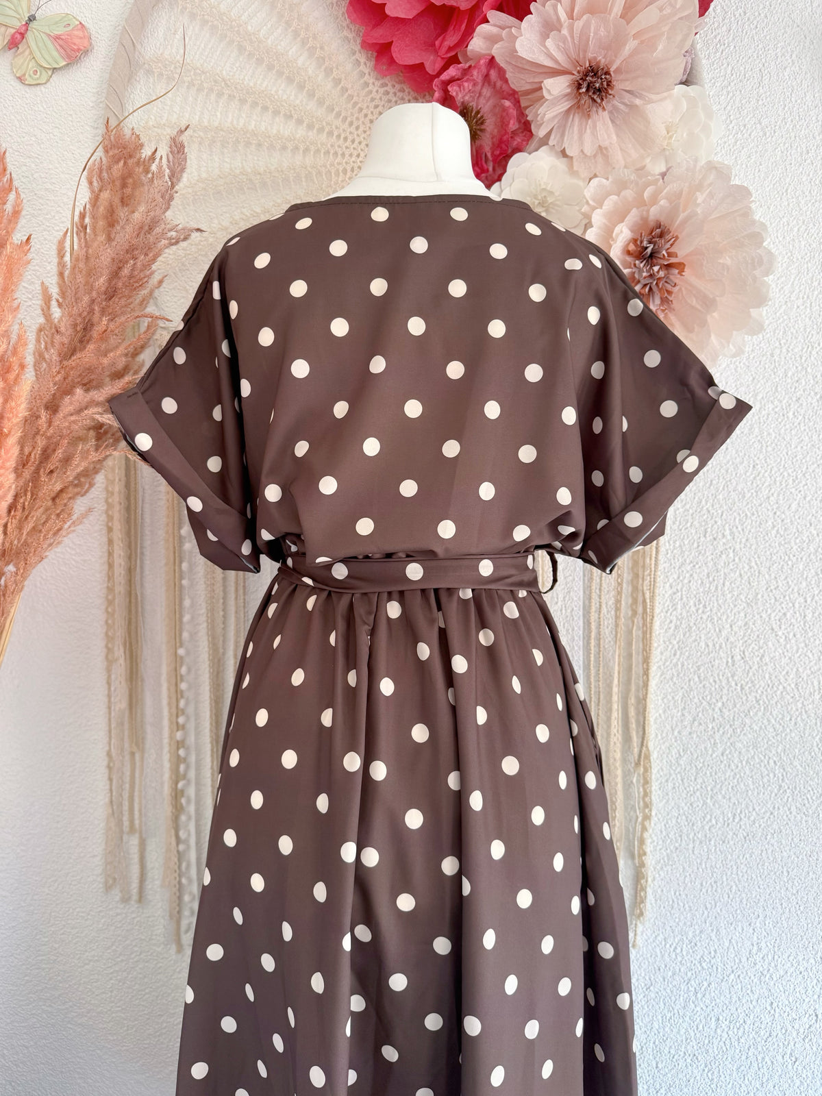 ELEGANTES POLKA-DOT KLEID IN BRAUN - ONE SIZE -