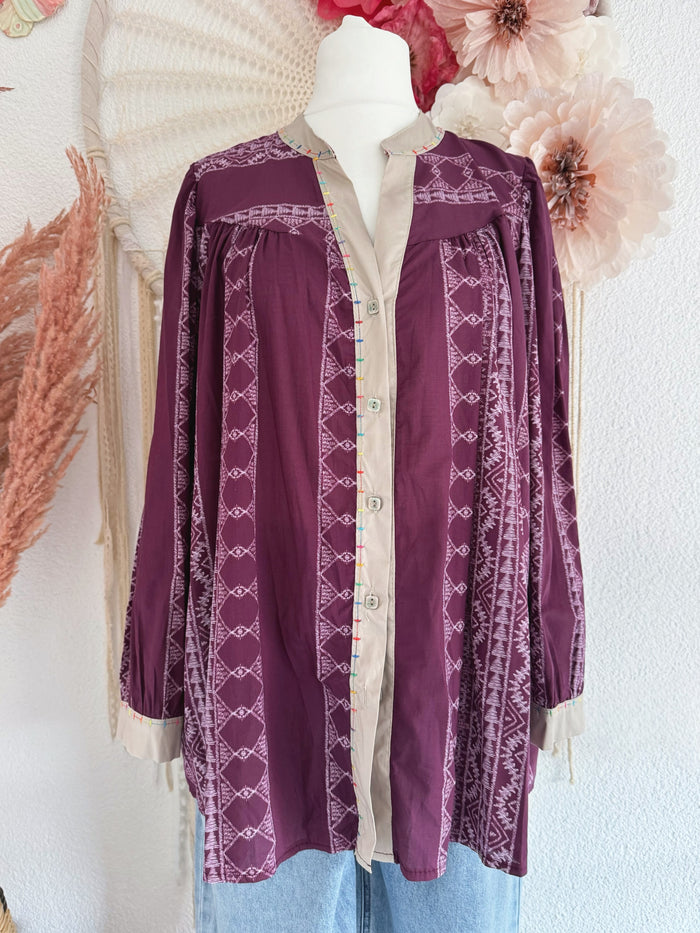 OVERSIZED BLUSE MIT ETHNO-STICKEREI - ONE SIZE -