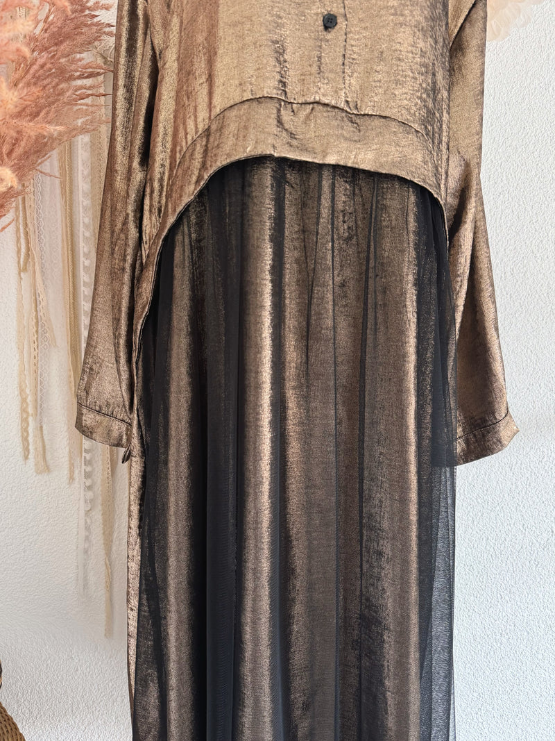 GLAMOURÖSES MIDIKLEID IN GOLD-METALLIC & TÜLL - ONE SIZE -