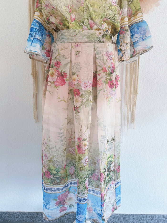 MIDIROCK MIT BLÜTENPRINT IN CREME - ONE SIZE -