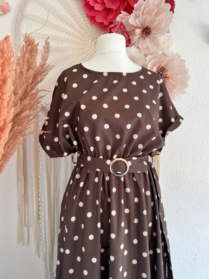ELEGANTES POLKA-DOT KLEID IN BRAUN - ONE SIZE -