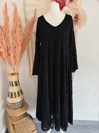 ROMANTISCHES SPITZENKLEID IN A-LINIE MIT V-AUSSCHNITT IN SCHWARZ - ONE SIZE -