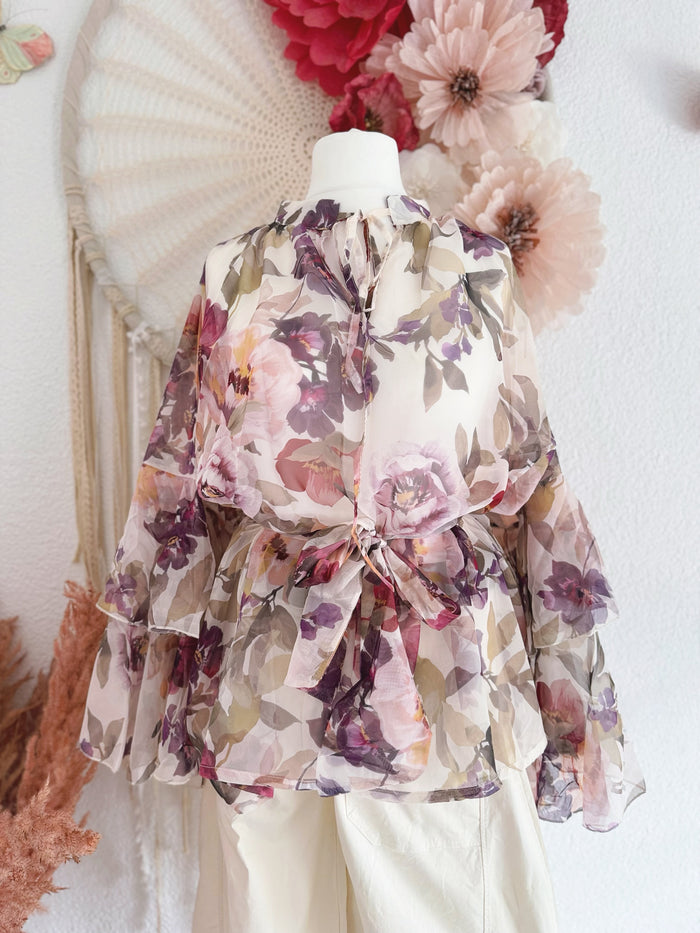 PRÄCHTIGE TUNIKA MIT BLÜTENMUSTER IN BEIGE - ONE SIZE -