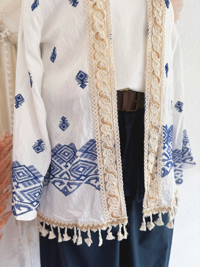 BOHOKIMONO MIT BLAUEN STICKEREIEN - ONE SIZE -