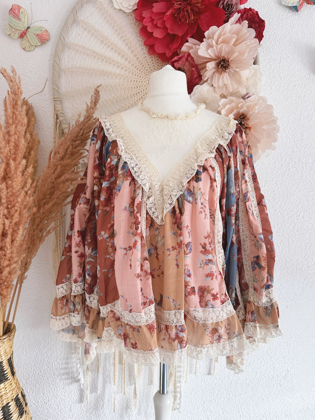 BOHO-TUNIKA IM FLORAL-PATCHWORK-DESIGN - VERSCH. GRÖßEN