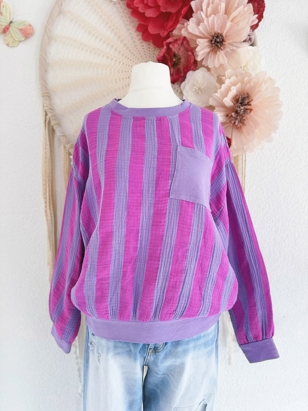 CASUAL MUSSELIN-SWEATER IN LILA - ONE SIZE -