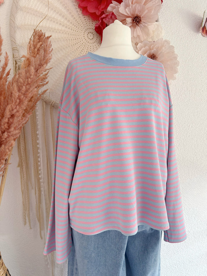 GESTREIFTES LANGARMSHIRT IN BLAU/ROSA - ONE SIZE -