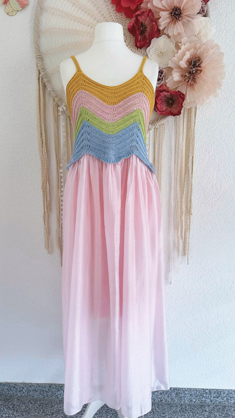 TRÄGERKLEID MIT CROCHET IN PASTELLFARBEN - ONE SIZE -