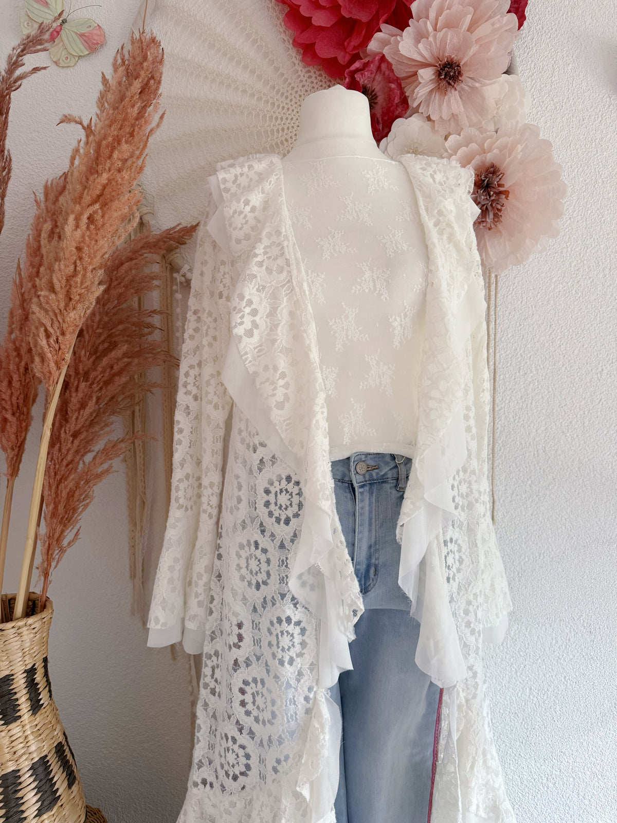 BODENLANGER SPITZEN-CARDIGAN FÜR BOHO-TRÄUME - ONE SIZE -