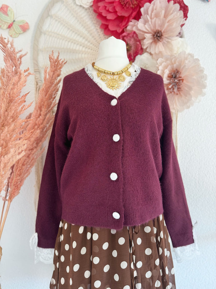 STRICKJÄCKCHEN MIT SPITZENDETAILS - ONE SIZE -