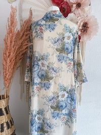MAXI-BLUSENKLEID MIT GOBELINPRINT IM VINTAGESTIL IN BLAU - ONE SIZE -