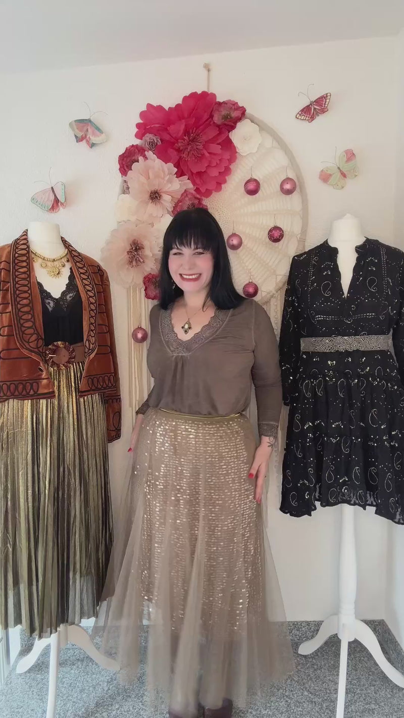 TÜLLROCK MIT PAILLETTEN IN BRAUN - ONE SIZE -