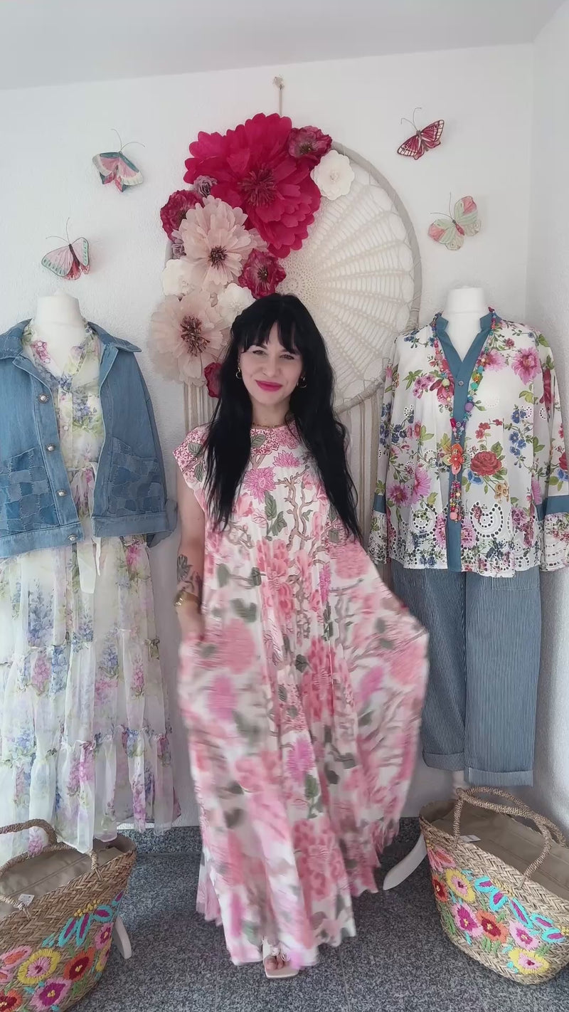 PLISSEEKLEID MIT BLÜTENPRINT IN ROSA - ONE SIZE -