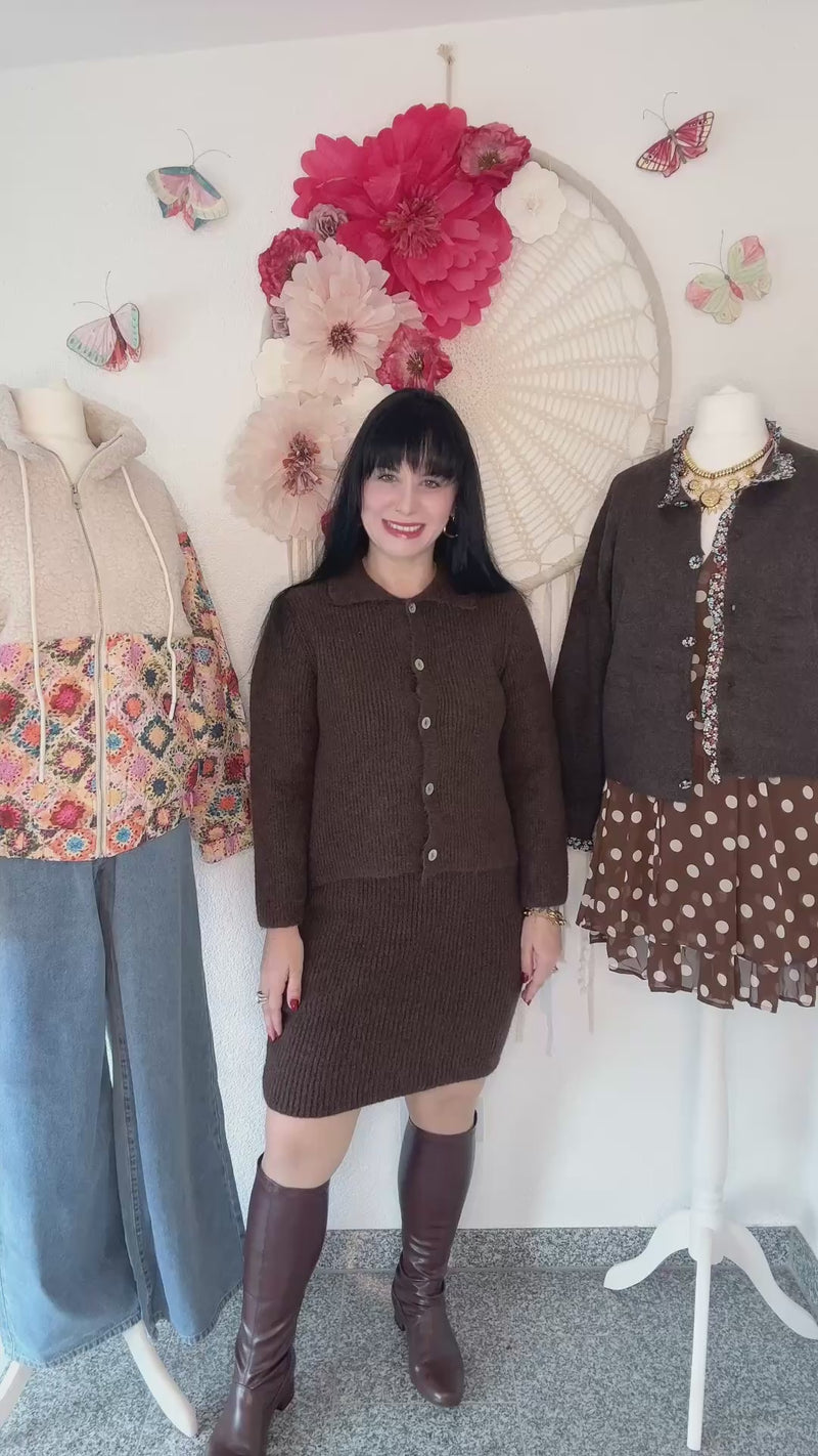 STRICK - ZWEITEILER - STRICKJÄCKEN & ROCK IN BRAUN - ONE SIZE -