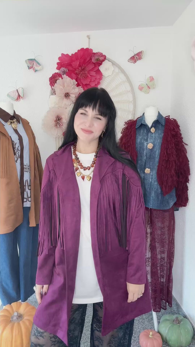 BLAZER MIT FRANSEN IN AUBERGINE - ONE SIZE -
