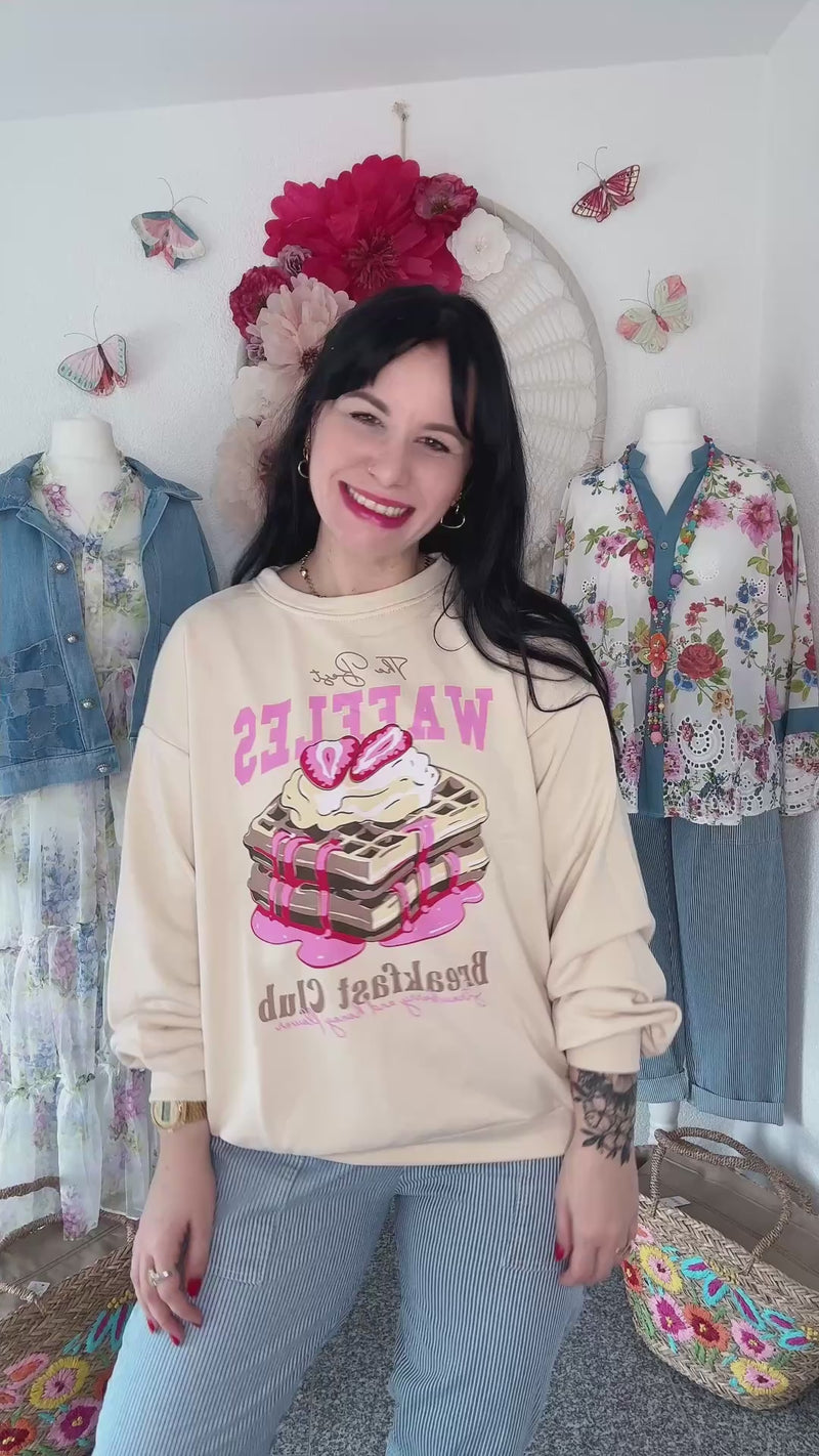 SWEATER MIT WAFFEL PRINT IN BEIGE - ONE SIZE -
