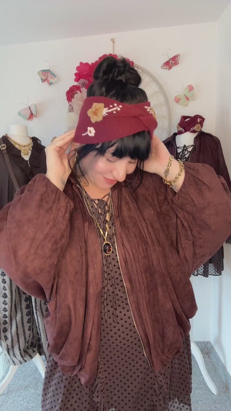 STIRNBAND MIT KNOTEN & STICKEREIEN - BORDEAUX -