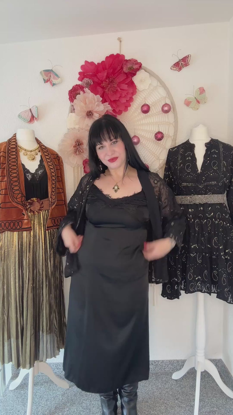 SATINIERTES SLIP-DRESS IN SCHWARZ - ONE SIZE -