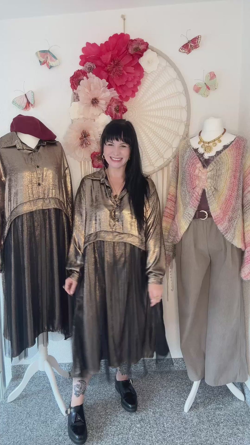 GLAMOURÖSES MIDIKLEID IN GOLD-METALLIC & TÜLL - ONE SIZE -