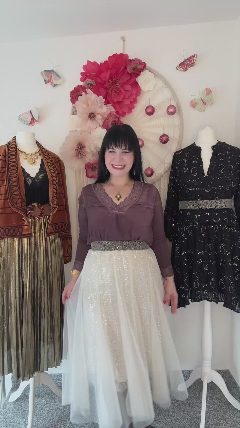 TÜLLROCK MIT PAILLETTEN IN CREME - ONE SIZE -