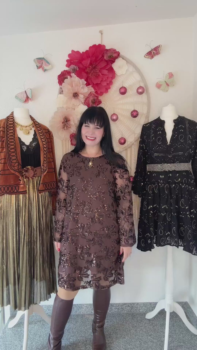 BEZAUBERNDES PAILLETTENKLEID MIT SCHLEIFE IN BRAUN - ONE SIZE -